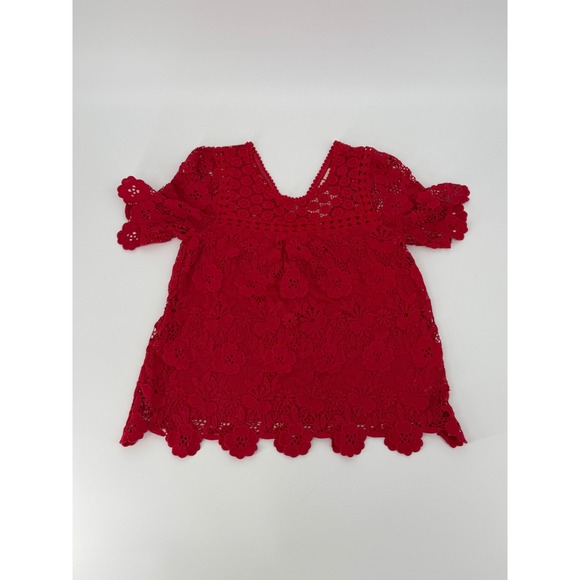Vanessa Virginia Tops - Vanessa Virginia Anthropologie Red Floral Lace Scalloped V-Neck Short Sleeve 4